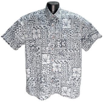Traditional charcoal gray Tapa Hawaiian shirt- Made in USA 100% Cotton